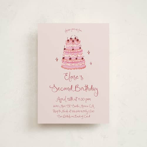 This is a blush petite kids birthday invitations with standard by Cass Loh called vintage birthday cake printing on signature in petite