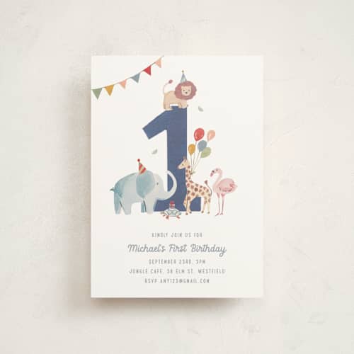 This is a cement petite kids birthday invitations with standard by Teju Reval called wild one printing on signature in petite