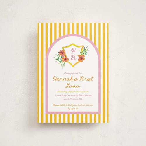 This is a lemon petite kids birthday invitations with standard by Claudia Orengo called beach club printing on signature in petite