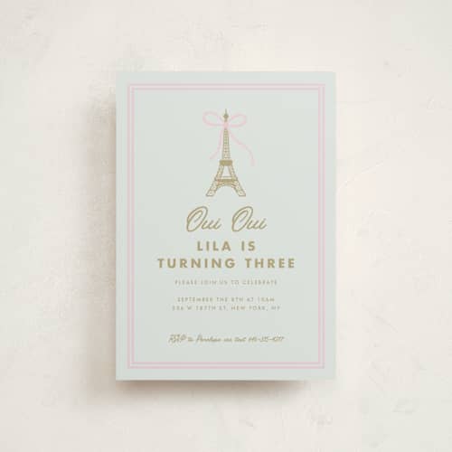 This is a menthe petite kids birthday invitations with standard by mo kelley called ooh la la printing on signature in petite