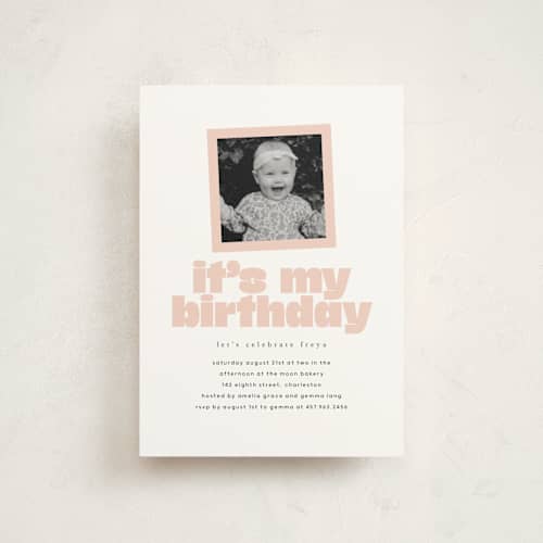 This is a peony petite kids birthday invitations with standard by Lori Wemple called birthday photo printing on signature in petite