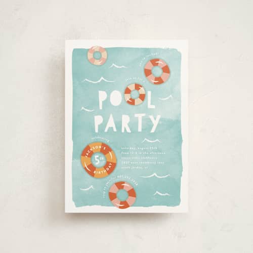 This is a palm springs petite kids birthday invitations with standard by Robert and Stella called pool party printing on signature in petite