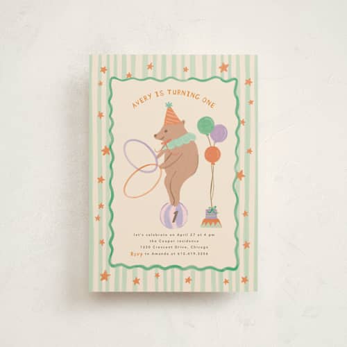 This is a wasabi petite kids birthday invitations with standard by Creo Study called preppy carnival printing on signature in petite