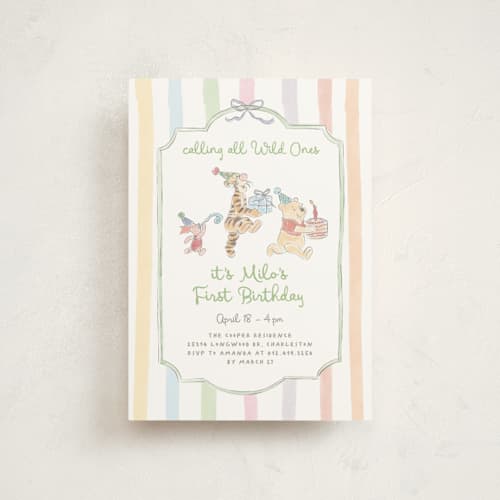 This is a confetti petite kids birthday invitations with standard by Creo Study called disney's winnie and friends preppy wild one printing on signature in petite