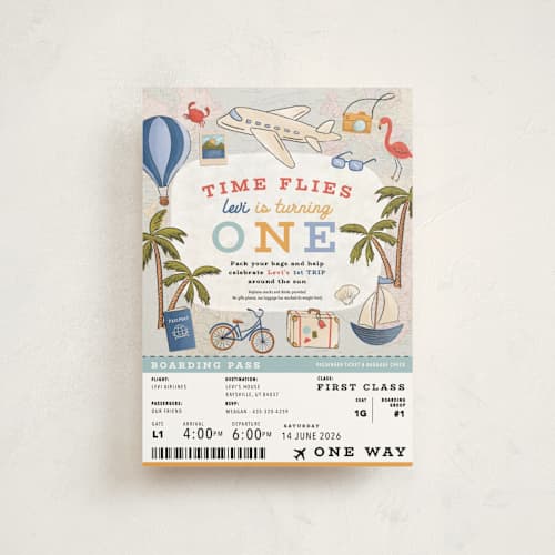This is a aqua petite kids birthday invitations with standard by Meagan Griffin called first class - birthday printing on signature in petite