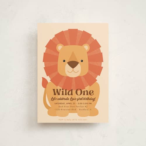 This is a sand petite kids birthday invitations with standard by Kacey Kendrick Wagner called wild lion printing on signature in petite