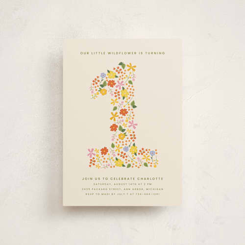 This is a vibrant petite kids birthday invitations with standard by Ellen Schlegelmilch called little wildflower printing on signature in petite