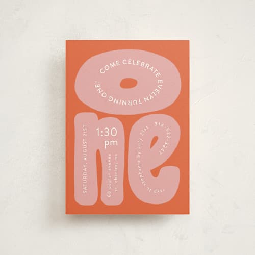 This is a bubble gum petite kids birthday invitations with standard by Jen Owens called a big one printing on signature in petite