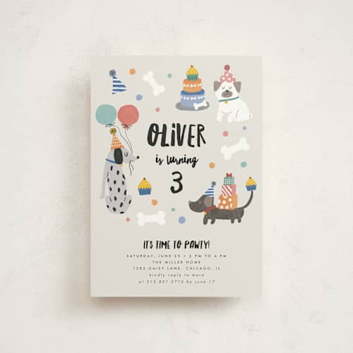 This is a classic petite kids birthday invitations with standard by Lehan Veenker called party puppers printing on signature in petite