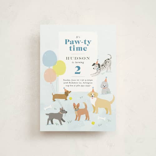 This is a sky petite kids birthday invitations with standard by Karidy Walker called pawty time printing on signature in petite