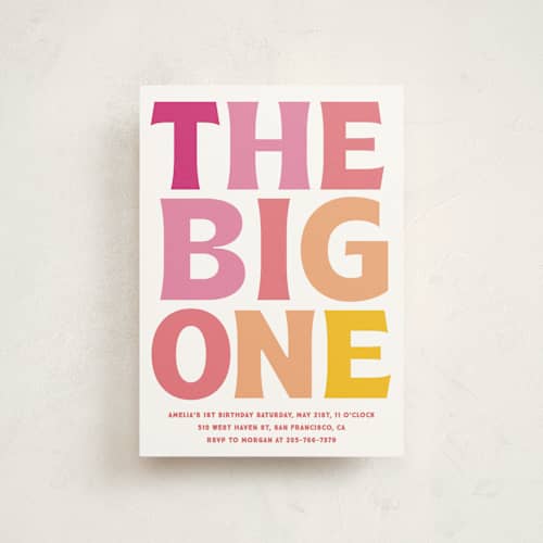 This is a rose petite kids birthday invitations with standard by Baumbirdy called the big one printing on signature in petite