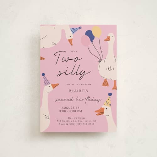 This is a orchid kids birthday invitations with standard by Britt called two silly printing on signature in postcard