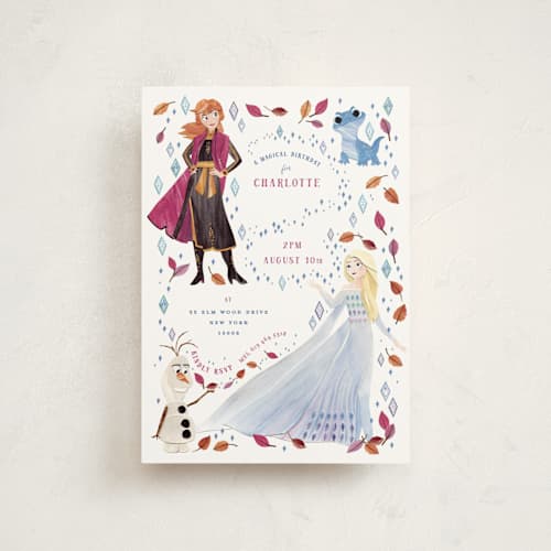 This is a frost kids birthday invitations with standard by Sarah Knight called disney's frozen elements printing on signature in postcard