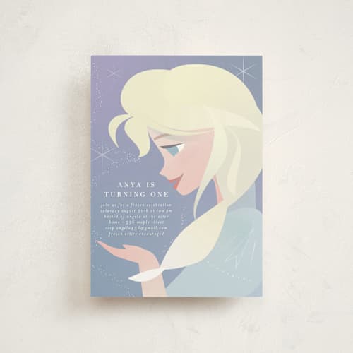 This is a frost kids birthday invitations with standard by lori jacobs wemple called disney's elsa the snow queen printing on signature in postcard