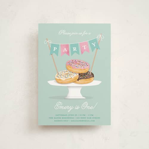 This is a neptune kids birthday invitations with standard by Kerry Doyle called everyone loves donuts printing on signature in postcard