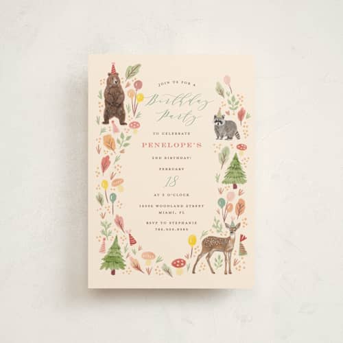 This is a sunshine kids birthday invitations with standard by iamtanya called woodland celebration printing on signature in postcard
