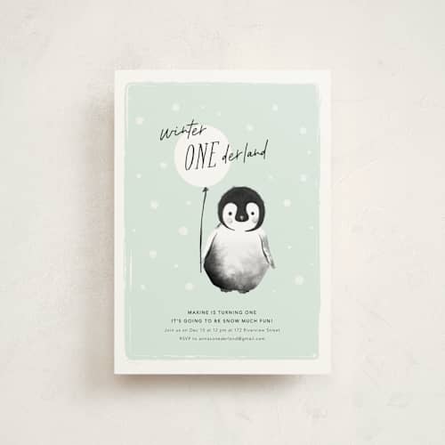 This is a mint kids birthday invitations with standard by Vivian Yiwing called onederland printing on signature in postcard