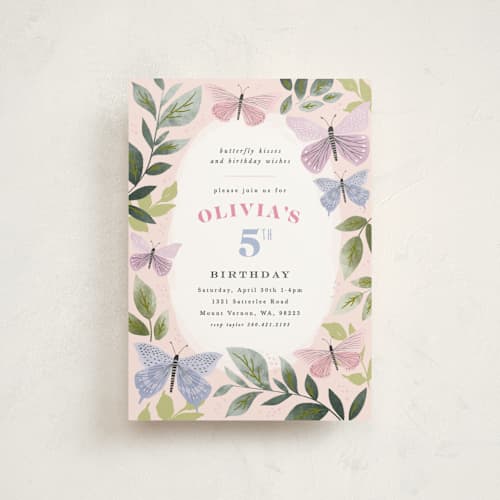 This is a petal kids birthday invitations with standard by Karidy Walker called butterfly kisses printing on signature in postcard
