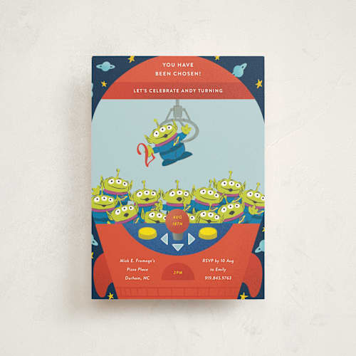This is a star alliance kids birthday invitations with standard by Jackie Crawford called disney and pixar's toy story birthday claw printing on signature in postcard
