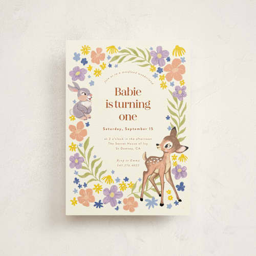 This is a cream kids birthday invitations with standard by Cass Loh called disney's magical bambi printing on signature in postcard