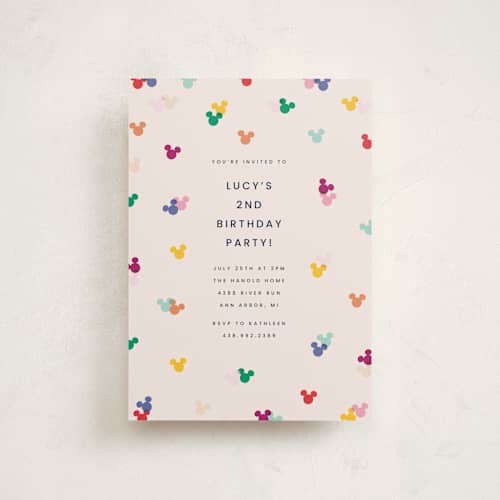 This is a bold kids birthday invitations with standard by Ellen Schlegelmilch called disney's mickey confetti printing on signature in postcard