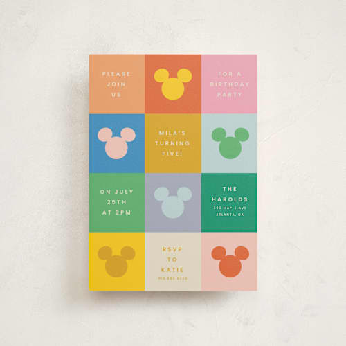 This is a bold kids birthday invitations with standard by Ellen Schlegelmilch called vibrant disney mickey printing on signature in postcard