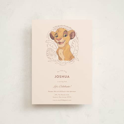 This is a bamboo kids birthday invitations with standard by Teju Reval called simba from disney's the lion king printing on signature in postcard