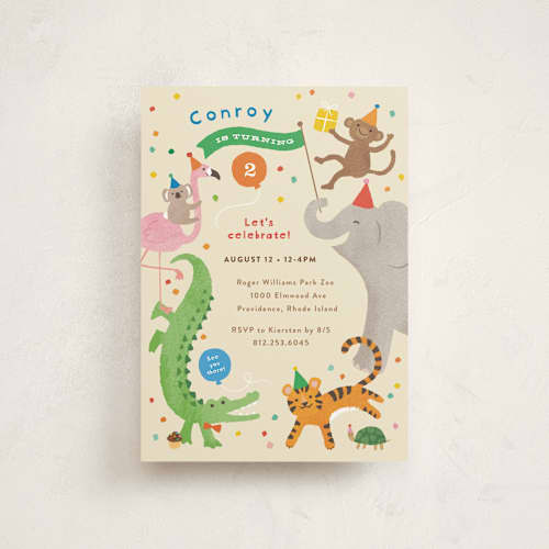 This is a sugar cookie kids birthday invitations with standard by Jennifer Wick called confetti crew printing on signature in postcard