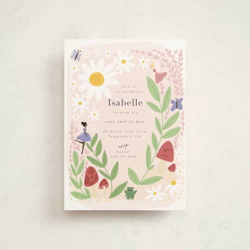 This is a rose kids birthday invitations with standard by Hudson meet Rose called fairies printing on signature in postcard