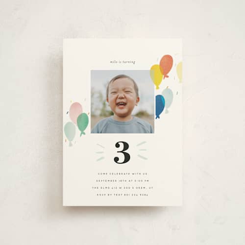 This is a sea kids birthday invitations with standard by Stephanie Hawkes called balloon overlay printing on signature in postcard
