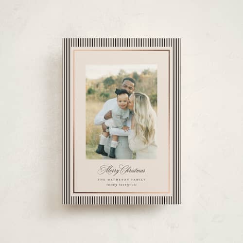This is a linen christmas postcards with foil pressed by Kelly Schmidt called striped elegance printing on signature in postcard