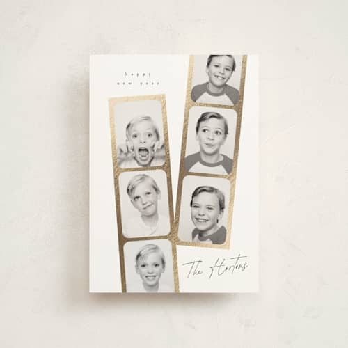 This is a snowfall christmas postcards with foil pressed by Leah Bisch called snapshots printing on signature in postcard