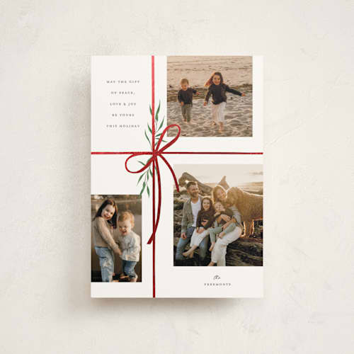 This is a snow christmas postcards with foil pressed by Susan Zinader called holiday gifts printing on signature in postcard