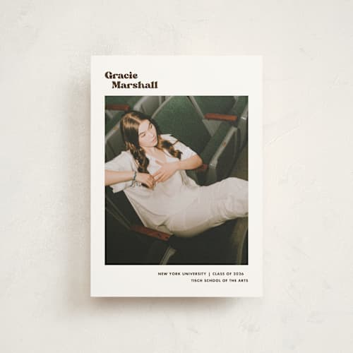 This is a espresso graduation announcements with standard by Megan Davis called vinyl printing on signature in petite