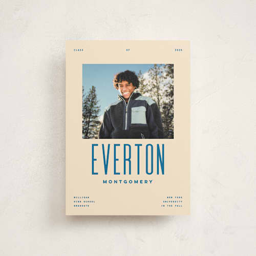This is a bluebird graduation announcements with standard by Owl and Toad called billboard printing on signature in petite