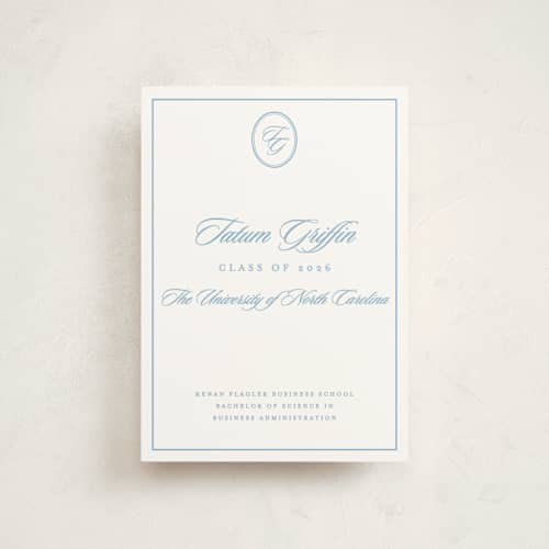 This is a capri graduation announcements with standard by Creo Study called scripted printing on signature in petite