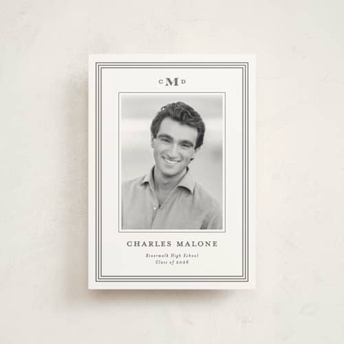 This is a steel graduation announcements with standard by Creo Study called timeless impressions printing on signature in petite