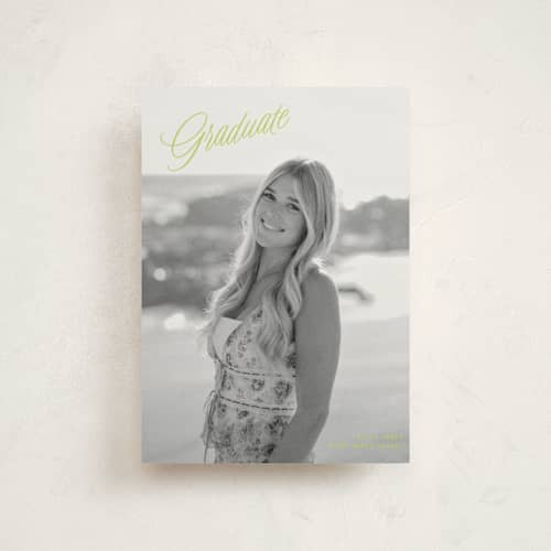 This is a lime graduation announcements with standard by JoAnn Jinks called neon vintage printing on signature in petite