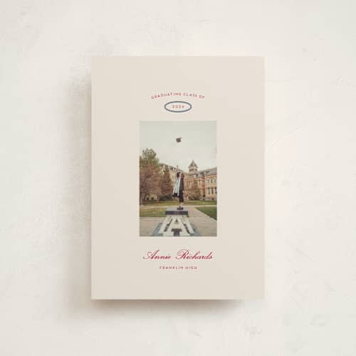 This is a sand graduation announcements with standard by Rachel Cassel called the single photo printing on signature in petite