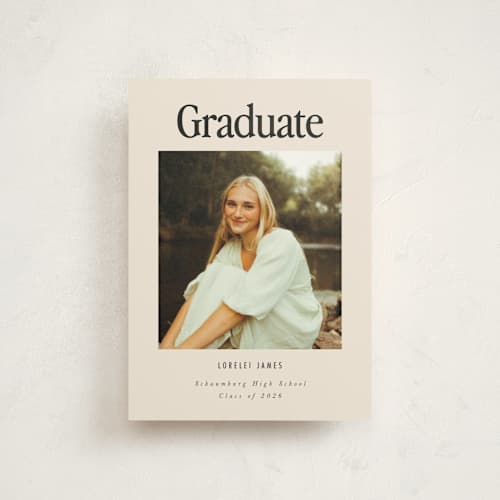 This is a cream graduation announcements with standard by Nazia Hyder called persistence printing on signature in petite