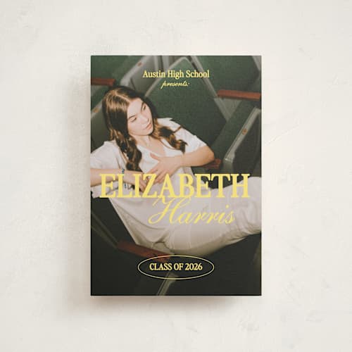 This is a butter graduation announcements with standard by Helena Vitto called good times co. printing on signature in petite