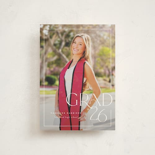 This is a snow graduation announcements with standard by Lauren Chism called broken border printing on signature in postcard