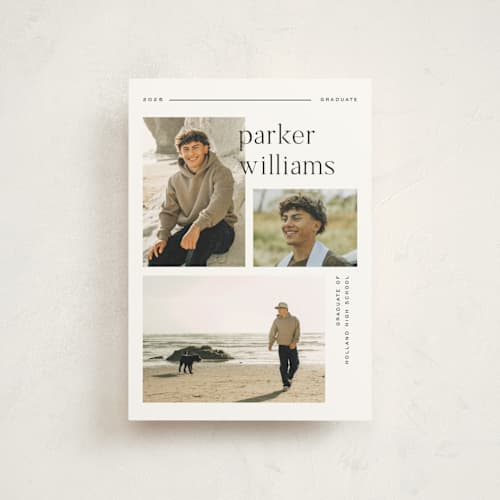 This is a onyx graduation announcements with standard by Pixel and Hank called margins printing on signature in postcard