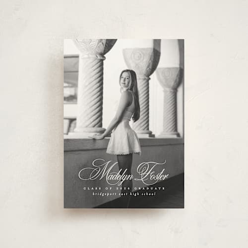 This is a salt graduation announcements with standard by Lea Delaveris called with a flourish printing on signature in postcard