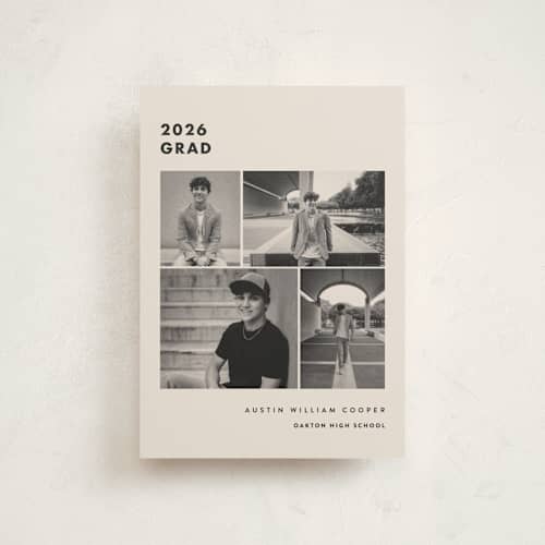 This is a sandstone graduation announcements with standard by Olivia Raufman called fourth quarter printing on signature in postcard