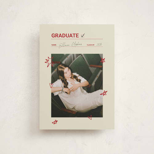 This is a parchment graduation announcements with standard by Zove Ahhh called checklist complete printing on signature in postcard