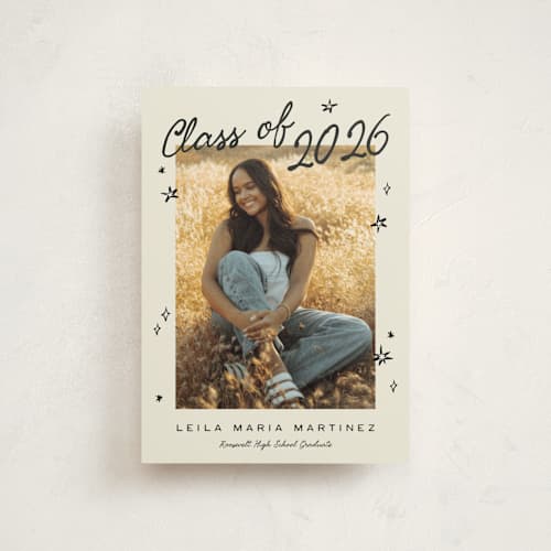 This is a cream graduation announcements with standard by Ani Somi called for the stars printing on signature in postcard