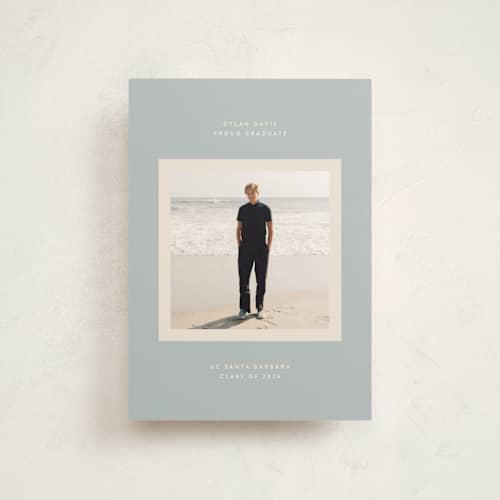 This is a sky graduation announcements with standard by JoAnn Jinks called minimal printing on signature in postcard