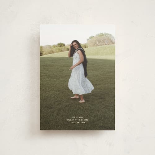 This is a cream graduation announcements with standard by JoAnn Jinks called titled printing on signature in postcard