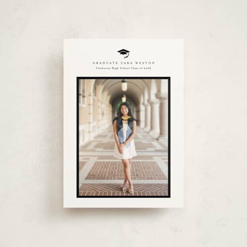 This is a cotton graduation announcements with standard by Stacey Meacham called elegant frame printing on signature in postcard